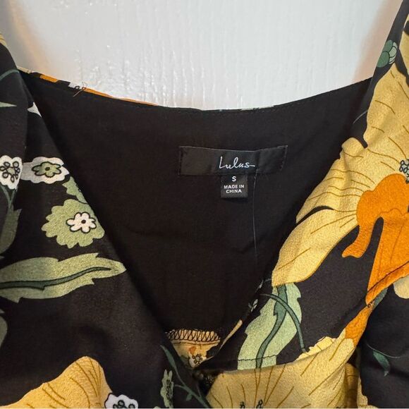 Lulus Perfectly Curated Black Floral Print Ruffled High-Low Wrap Dress NWT S - Picture 8 of 12